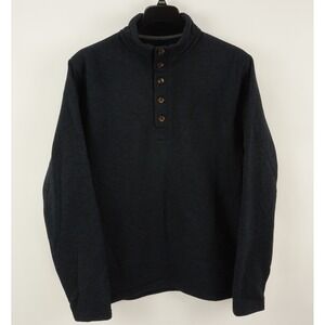 STETSON Men's Large Dark Blue Soft Knit Fleece Stretch Mock Neck Henley Sweater